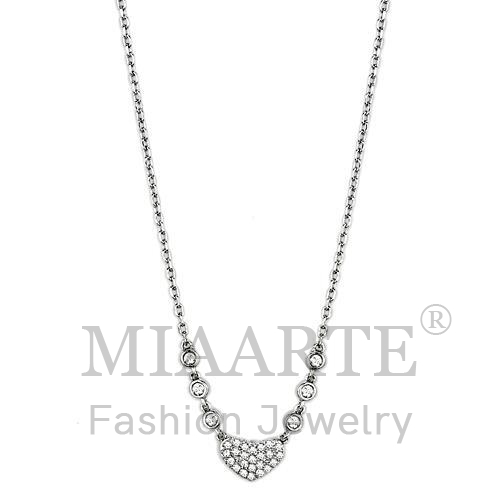 Necklace,Brass,Rhodium,AAA Grade CZ,Clear