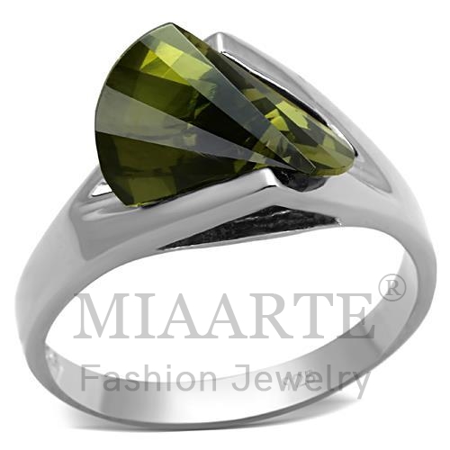 Ring,Sterling Silver,Rhodium,AAA Grade CZ,Olivine color