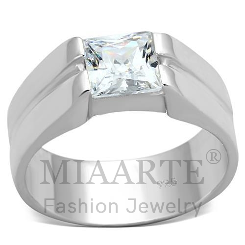 Ring,Sterling Silver,Silver Plated,AAA Grade CZ,Clear,Square
