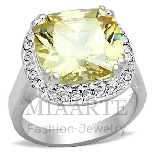 Ring,Sterling Silver,Silver Plated,AAA Grade CZ,CitrineYellow,Square