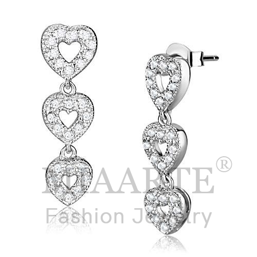 Earrings,Sterling Silver,Rhodium,AAA Grade CZ,Clear