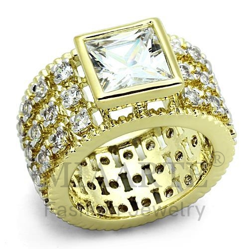 Ring,Brass,Two-Tone,AAA Grade CZ,Clear,Square