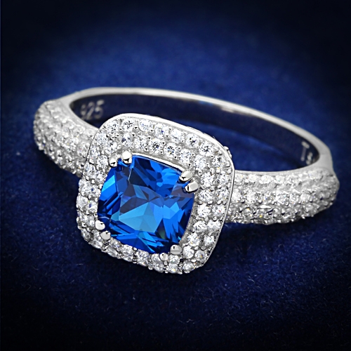 戒指,白銅,鍍白,合成/人造,倫敦藍,尖晶石