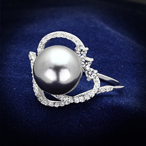 戒指,白铜,镀白,合成/人造,灰色,珍珠