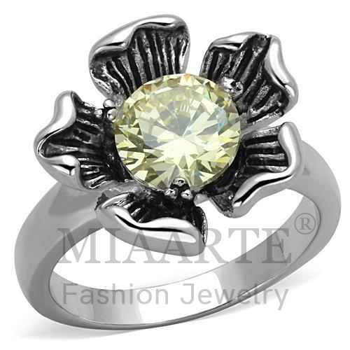 Ring,Brass,Rhodium,AAA Grade CZ,CitrineYellow