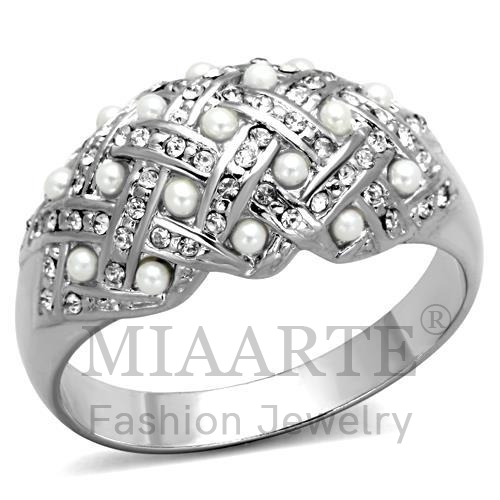 Ring,Brass,Rhodium,Synthetic,White,Pearl