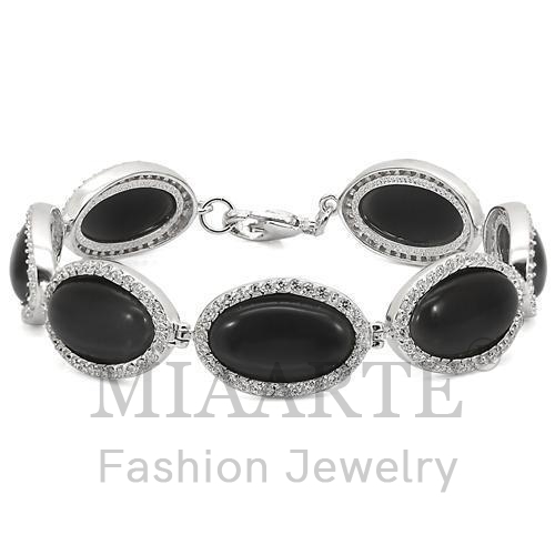 Bracelet,Sterling Silver,Rhodium,Synthetic,Jet,CatEye