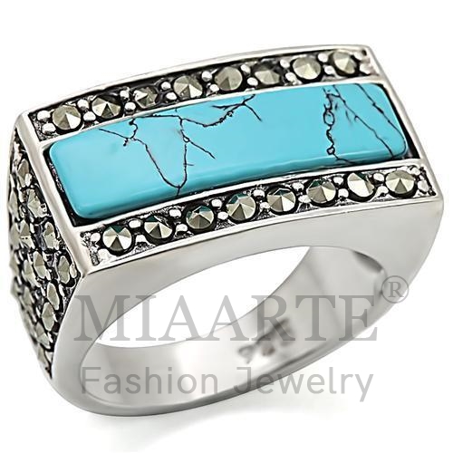 Ring,Sterling Silver,Antique Tone,Synthetic,AquaMarine,Turquoise