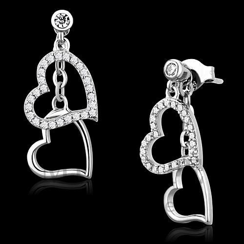 Earrings,Sterling Silver,Rhodium,AAA Grade CZ,Clear