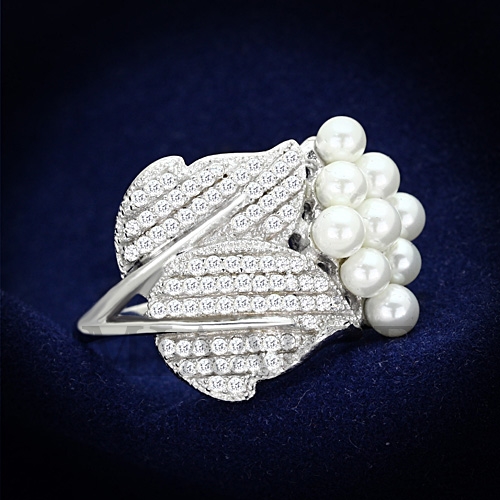 Ring,Sterling Silver,Rhodium,Synthetic,White,Pearl