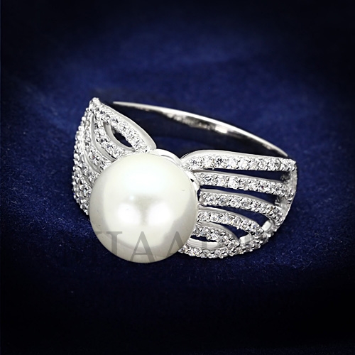 Ring,Sterling Silver,Rhodium,Synthetic,White,Pearl