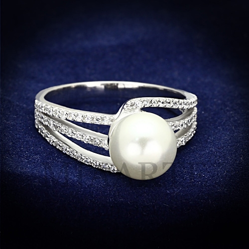 Ring,Sterling Silver,Rhodium,Synthetic,White,Pearl