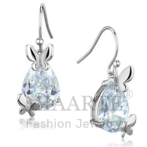 Earrings,Brass,Rhodium,AAA Grade CZ,Clear