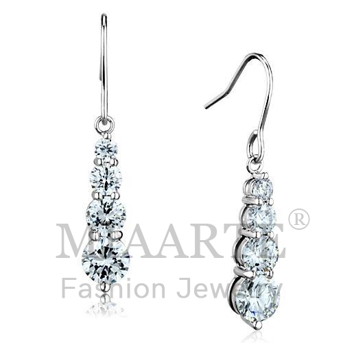 Earrings,Brass,Rhodium,AAA Grade CZ,Clear