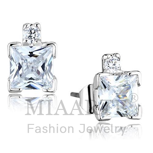 Earrings,Brass,Rhodium,AAA Grade CZ,Clear