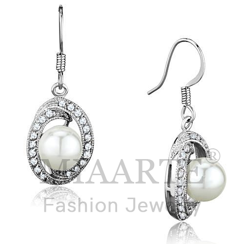 Earrings,Brass,Rhodium,Synthetic,White,Pearl