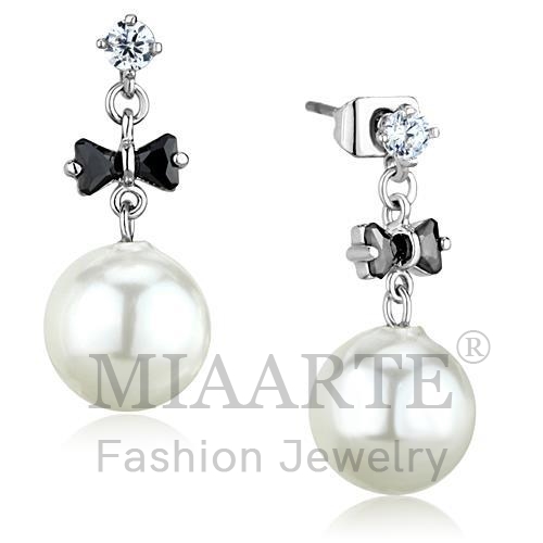 Earrings,Brass,Rhodium,Synthetic,White,Pearl