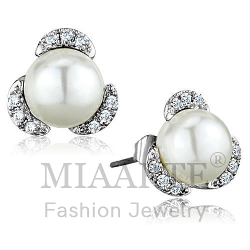 Earrings,Brass,Rhodium,Synthetic,White,Pearl