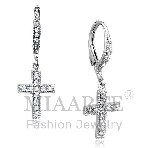 Earrings,Brass,Rhodium,AAA Grade CZ,Clear