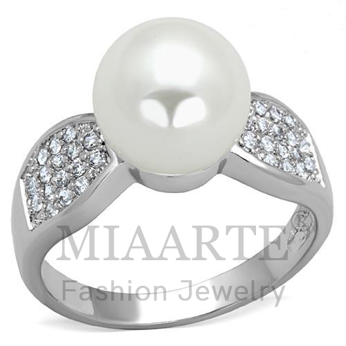 Ring,Brass,Rhodium,Synthetic,White,Pearl