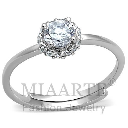 Ring,Brass,Rhodium,AAA Grade CZ,Clear