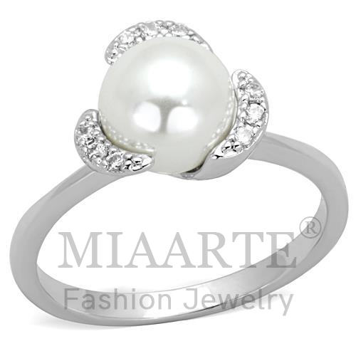 Ring,Brass,Rhodium,Synthetic,White,Pearl