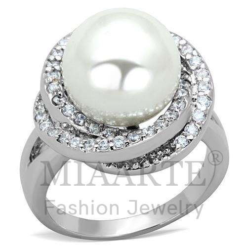 Ring,Brass,Rhodium,Synthetic,White,Pearl