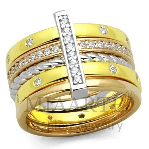 Ring,Sterling Silver,Rhodium & Gold & Rose Gold,AAA Grade CZ,Clear