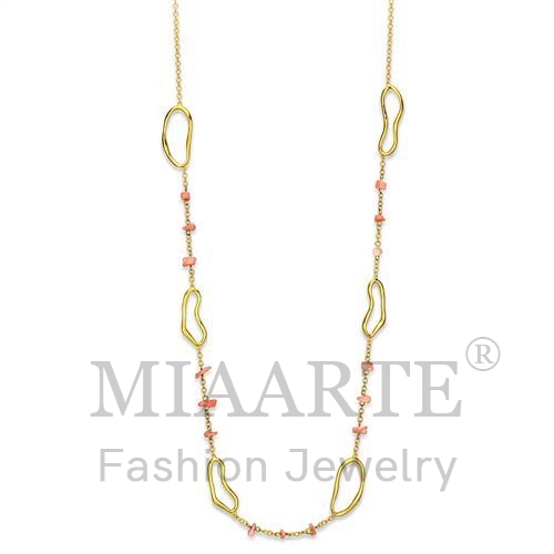 Necklace,Brass,Gold,Semi-Precious,Rose,Coral