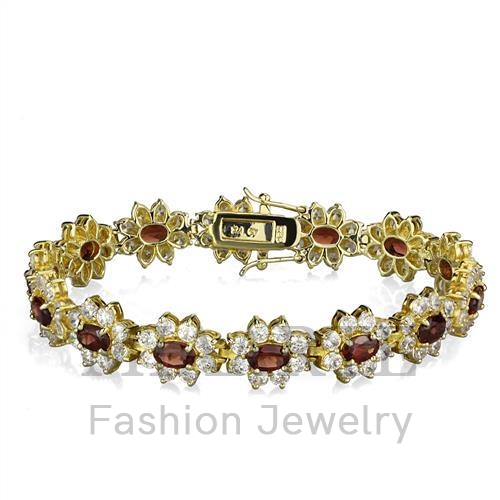 Bracelet,Sterling Silver,Gold,AAA Grade CZ,Garnet