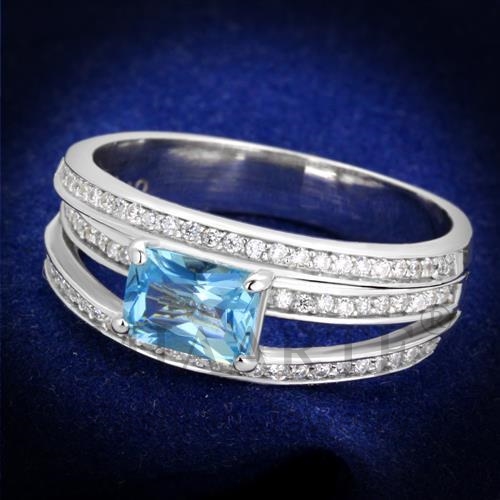 Ring,Sterling Silver,Rhodium,Synthetic,AquaMarine,Synthetic Glass
