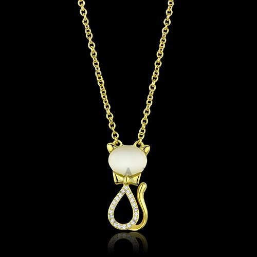 Chain Pendant,Sterling Silver,Gold,Synthetic,White,CatEye