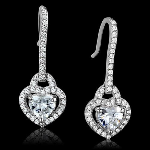 Earrings,Sterling Silver,Rhodium,AAA Grade CZ,Clear