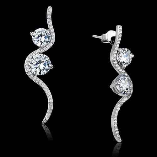 Earrings,Sterling Silver,Rhodium,AAA Grade CZ,Clear