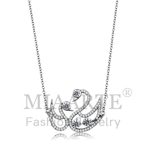 Chain Pendant,Sterling Silver,Rhodium,AAA Grade CZ,Clear