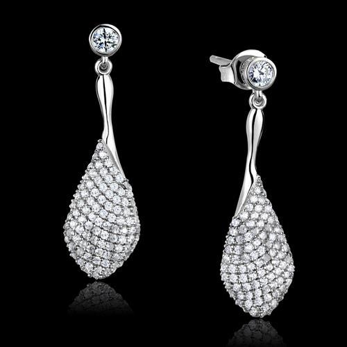 Earrings,Sterling Silver,Rhodium,AAA Grade CZ,Clear