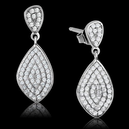 Earrings,Sterling Silver,Rhodium,AAA Grade CZ,Clear