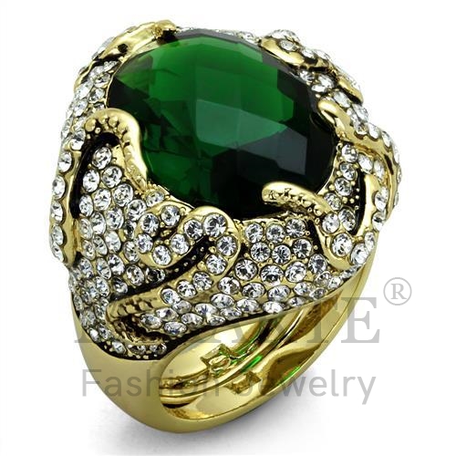 Ring,Brass,Flash Gold,Synthetic,Emerald,Synthetic Glass