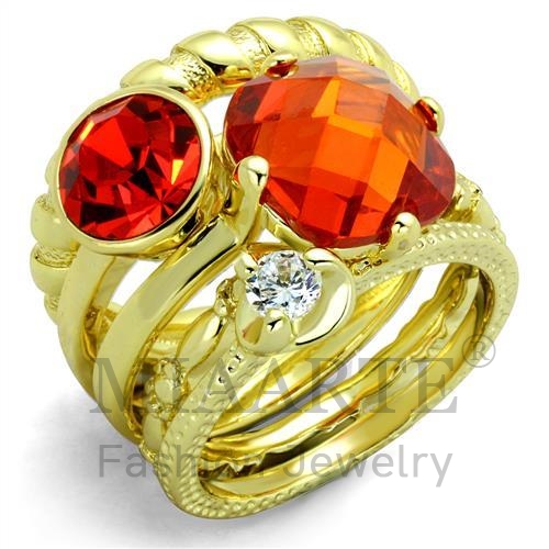 Ring,Brass,Gold,AAA Grade CZ,Orange