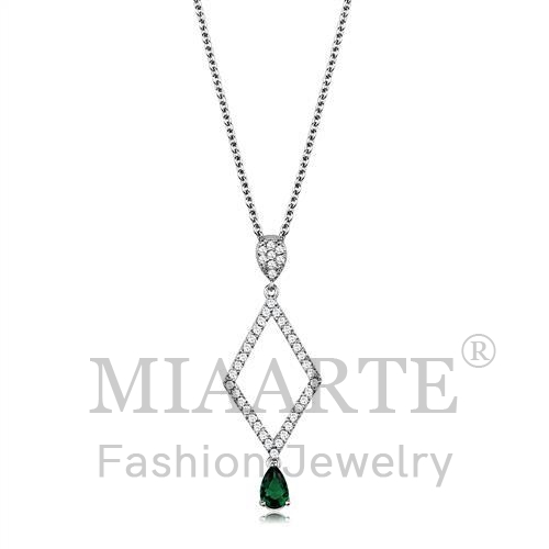 Chain Pendant,Brass,Rhodium,Synthetic,Emerald,Synthetic Glass