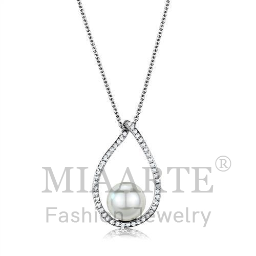 Chain Pendant,Brass,Rhodium,Synthetic,White,Pearl