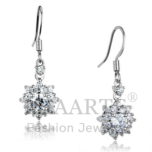 Earrings,Brass,Rhodium,AAA Grade CZ,Clear