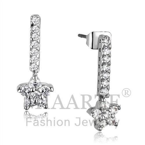 Earrings,Brass,Rhodium,AAA Grade CZ,Clear