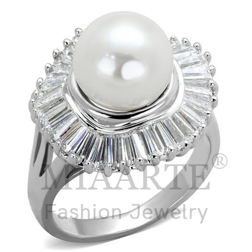 Ring,Brass,Rhodium,Synthetic,White,Pearl