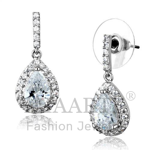 Earrings,Brass,Rhodium,AAA Grade CZ,Clear