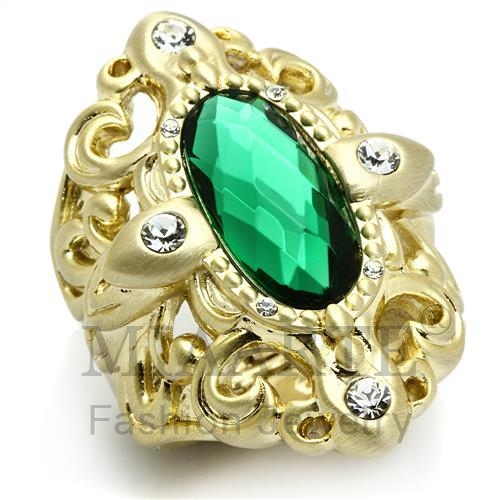 戒指,黃銅,鍍金+拉砂,合成/人造,綠色,合成玻璃