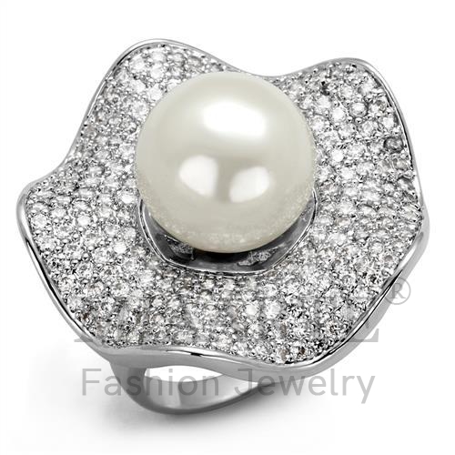 Ring,Brass,Rhodium,Synthetic,White,Pearl