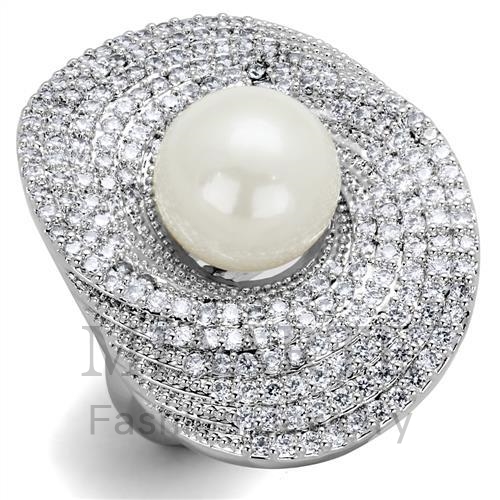 Ring,Brass,Rhodium,Synthetic,White,Pearl