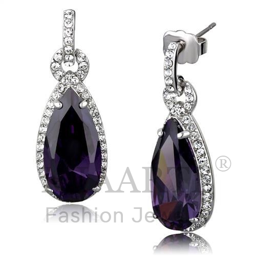 Earrings,Brass,Rhodium,AAA Grade CZ,Amethyst