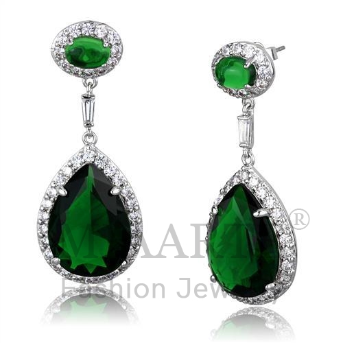 Earrings,Brass,Rhodium,Synthetic,Emerald,Synthetic Glass